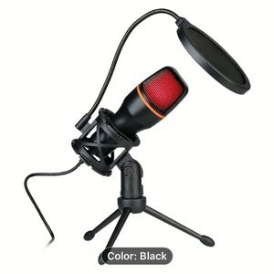 Black and Red USB Microphone with Pop Filter
